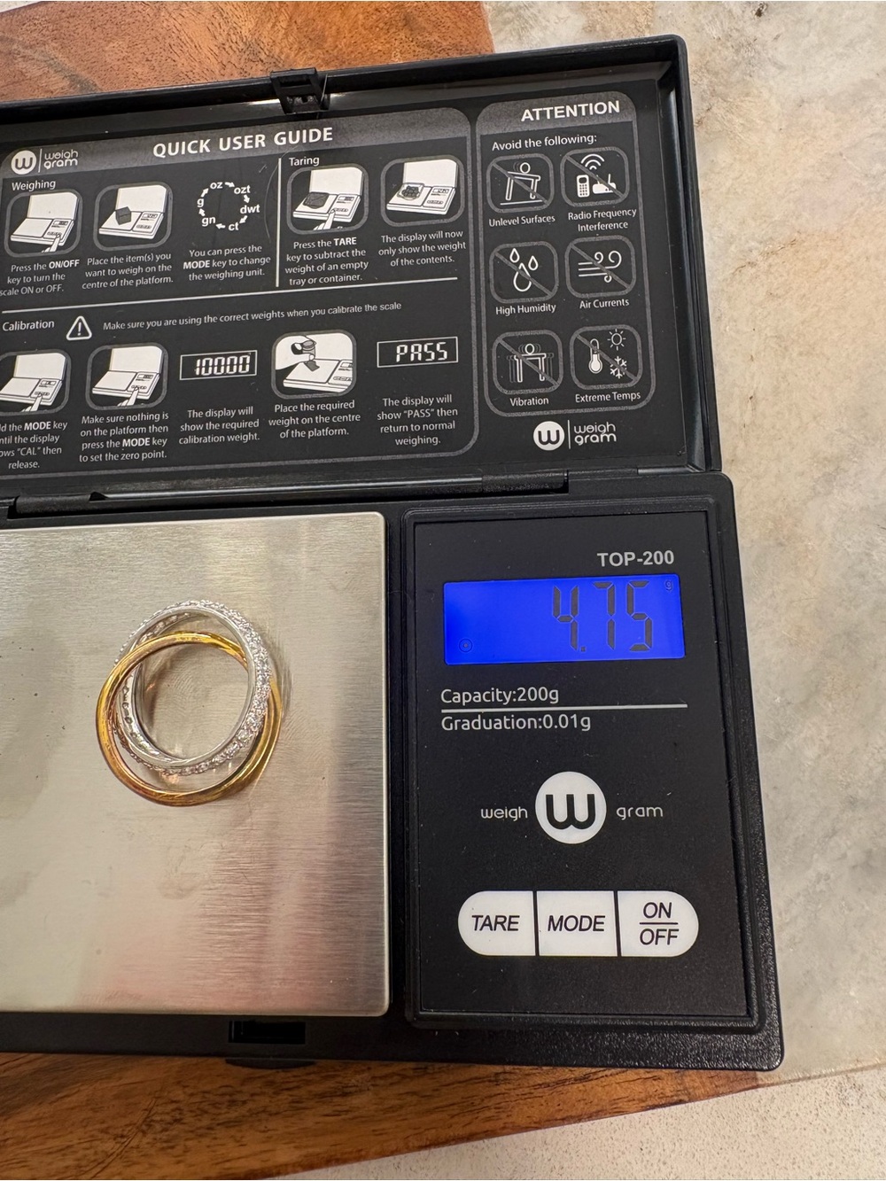 Interlocking Gold and Silver Tone Ring with Pavé Crystals - Size 6.5 - Picture 10 of 13